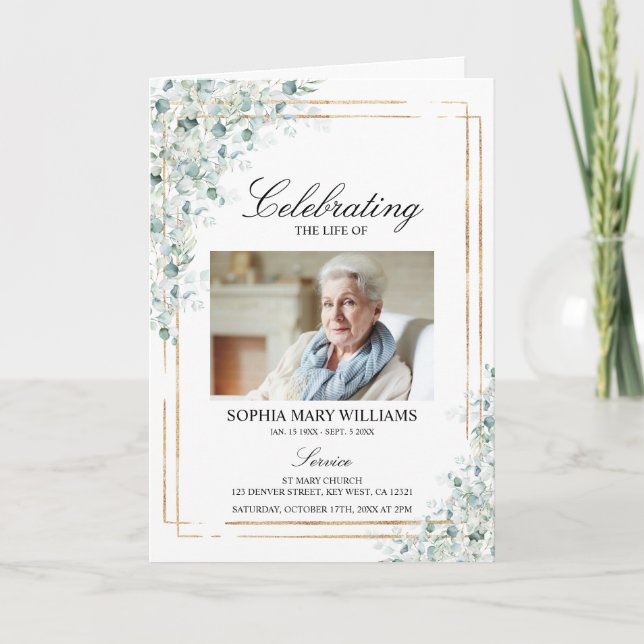 Funeral Order of Service | Greenery Memorial  Program (Front)