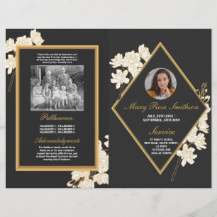 Funeral Order of Service Life Dark Floral Flyer
