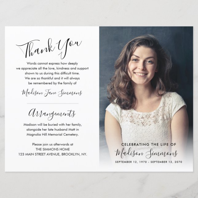 Funeral Order of Service Photo Memorial Program (Front)