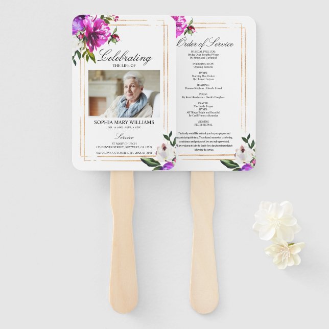 Funeral Order of Service Purple Flower Set of Fans (Front and Back)