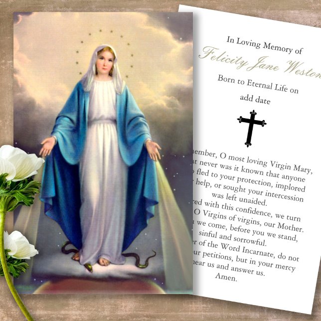 Funeral Our Lady of Grace Prayer Sympathy Cards (catholic, religious, celebration of life, in loving memory of, prayer cards for bereavement)