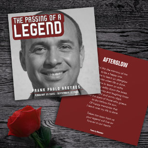 Funeral passing of a legend dark red poem card