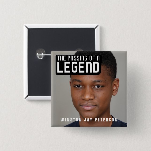 Funeral passing of a legend modern text mono  15 cm square badge (Front & Back)