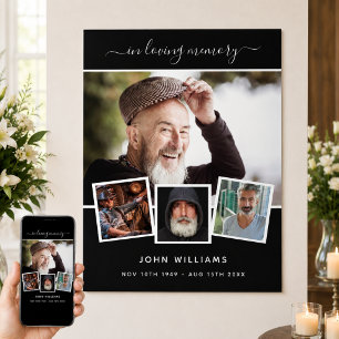 Funeral photo collage black memorial welcome poster
