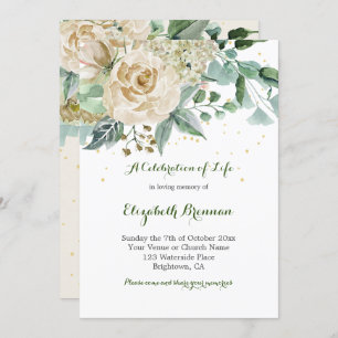 Funeral Photo Elegant Rose Floral Green Foliage Invitation