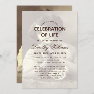 Funeral Photo Elegant Script Celebration of Life Invitation