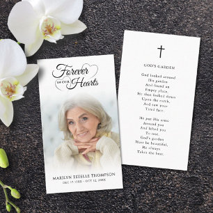 Funeral Photo Forever Hearts Cross Prayer Card
