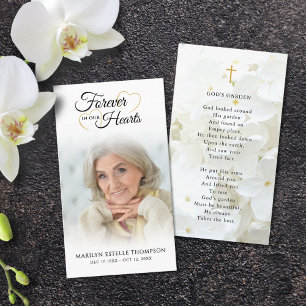 Funeral Photo Forever Hearts Cross Prayer Card