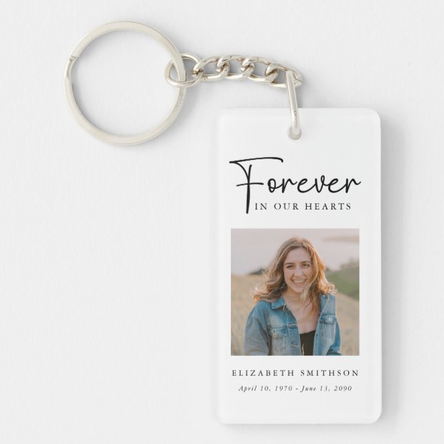 Funeral Photo Forever in our Hearts Poem Prayer Key Ring (Front)