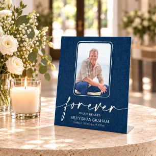 Funeral Photo Memorial Denim Forever in our Hearts Pedestal Sign