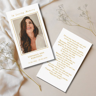 Funeral Photo Memorial Gold Script Prayer Card