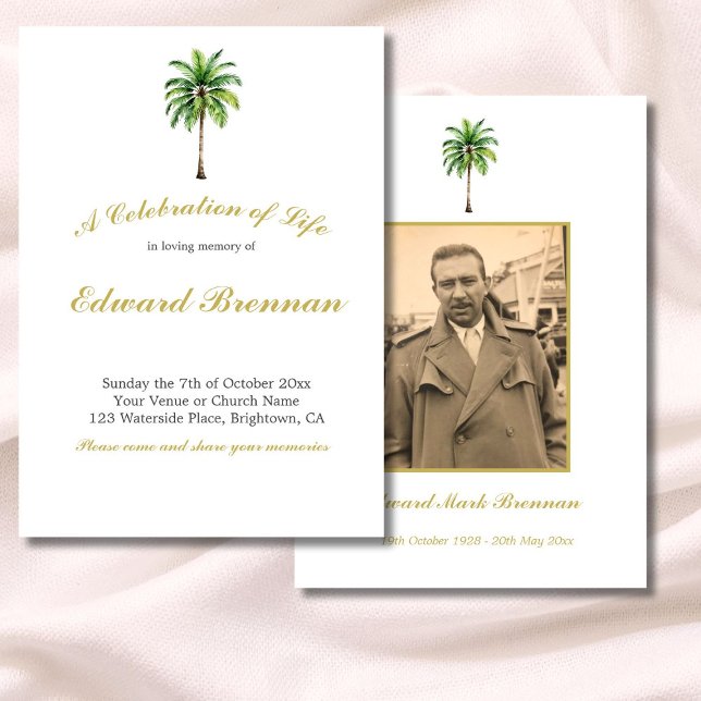 Funeral Photo Palm Tree Watercolor Elegant Foliage Invitation (Creator Uploaded)