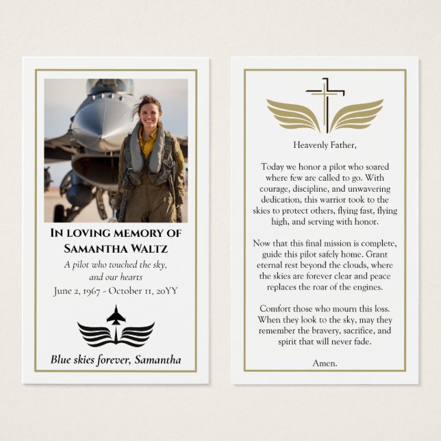 Funeral Photo Prayer for Pilot Modern Aviation (Front & Back)
