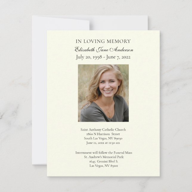 Funeral Photo Prayer Religious Christian Card (Front)