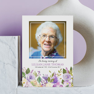 Funeral Photo Thank You Lavender Memorial Card