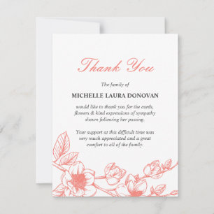 Funeral Photo Thank You Note Coral Magnolia Card