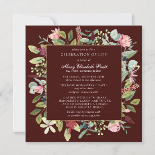 Funeral Pink Purple Floral Burgundy Background Invitation