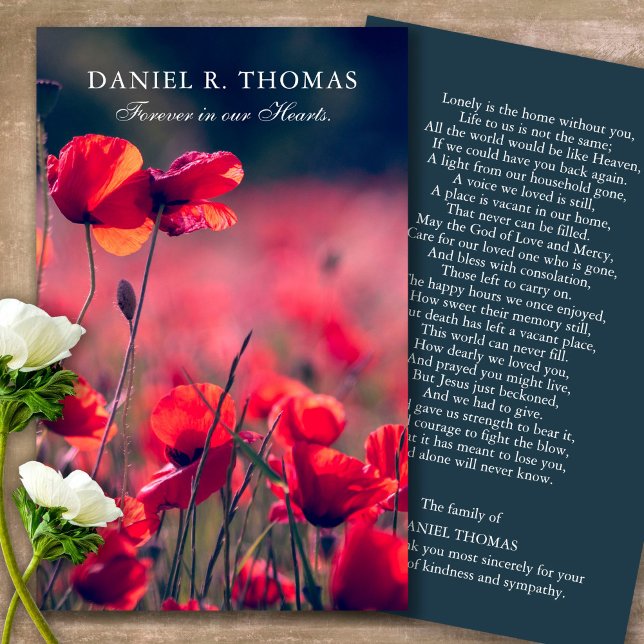 Funeral Poppies Memorial Prayer Sympathy Cards (military sympathy card, military prayer cards, funeral prayer card, death, military funeral cards)