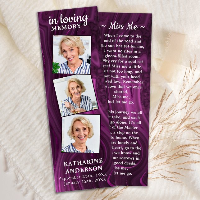 Funeral Prayer Bookmark 3 Photo Poem Purple Marble (Creator Uploaded)