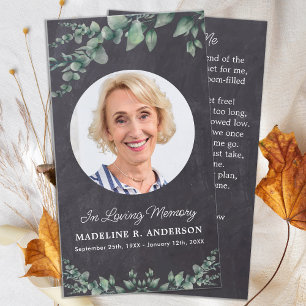 Funeral Prayer Card Eucalyptus Memorial Photo