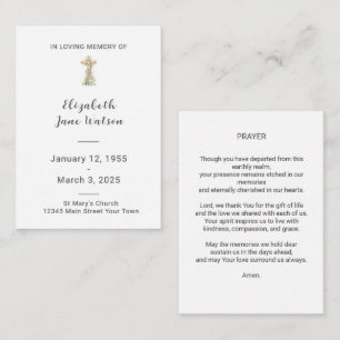  Funeral Prayer Card  Floral Cross 