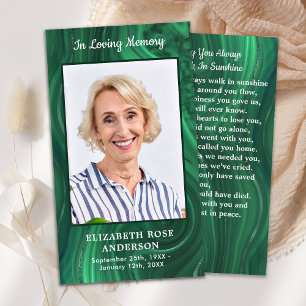 Funeral Prayer Card Memorial Photo Emerald Green