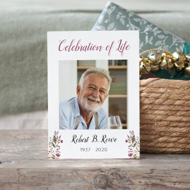 Funeral Prayer Card with Photo Burgundy Flowers (Creator Uploaded)