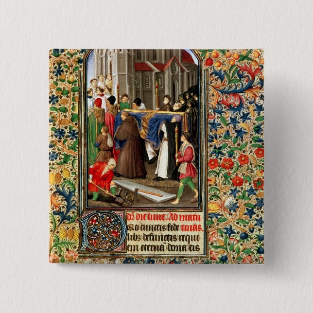 Funeral procession with grave-diggers 15 cm square badge (Front)