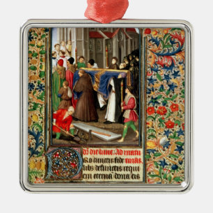 Funeral procession with grave-diggers metal tree decoration