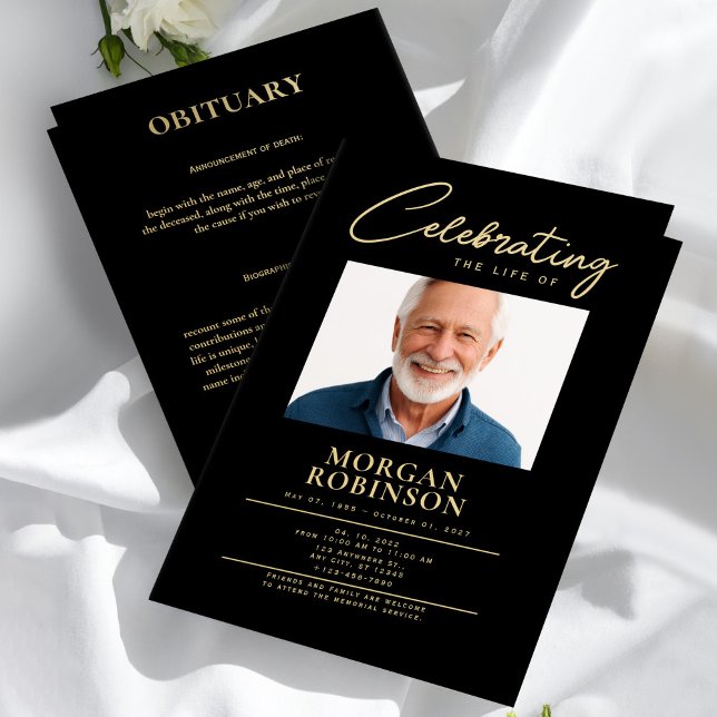 Funeral Program, Celebration of Life, Black & Gold Flyer (Funeral Program, Celebration of Life, Black & Gold Flyer)