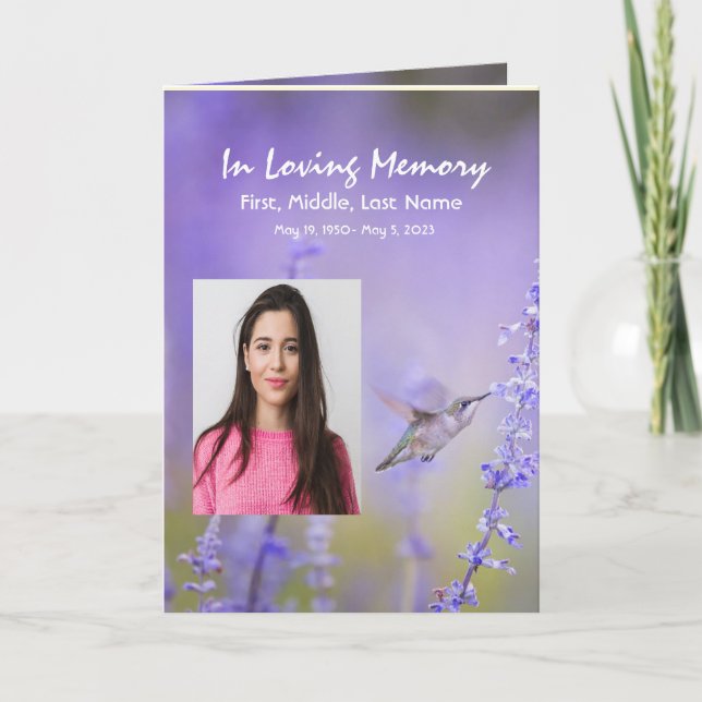 Funeral Program Custom Hummingbird Lavender Flower (Front)