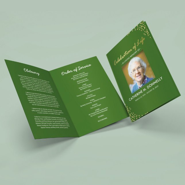 Funeral Program | Green Gold Order of Service (Creator Uploaded)