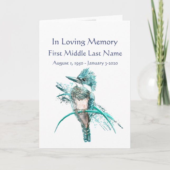 Funeral Program Kingfisher Watercolor Bird (Front)