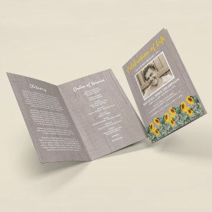 Funeral Program Orbituary Rustic Sunflower