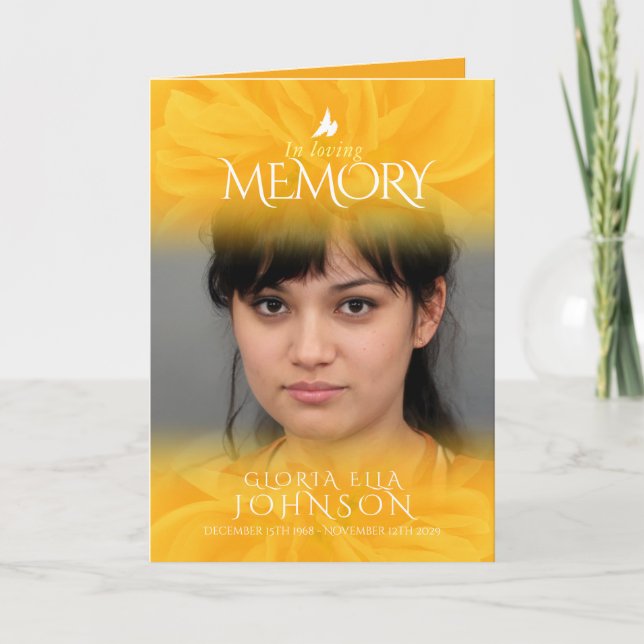 Funeral program order of service yellow rose photo (Front)