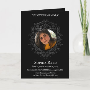 Funeral program photo in baroque wreath