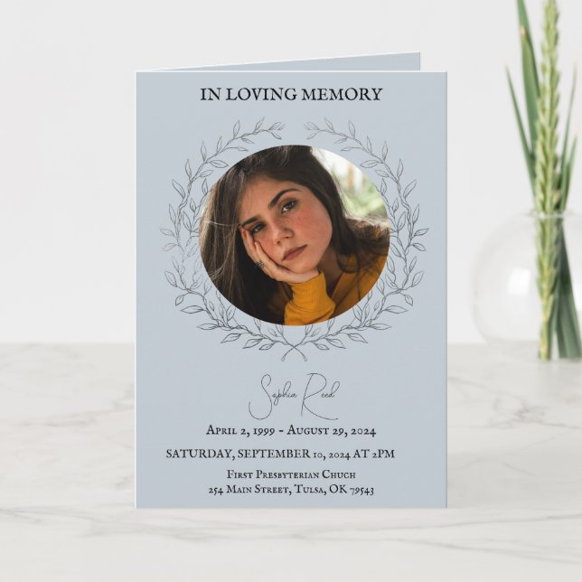 Funeral program photo in circle wreath (Front)