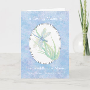 Funeral Program Soft Blue Watercolor Dragonfly