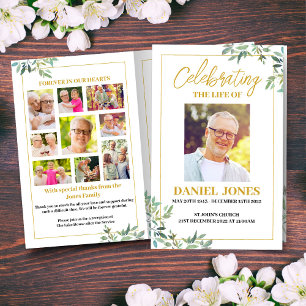 Funeral Program Template with Green Leaves