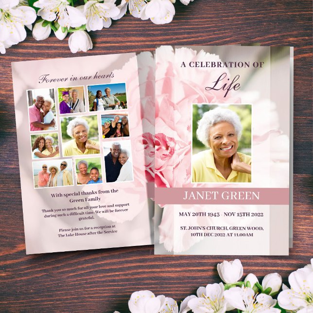 Funeral Program Template with Pink Carnations (Creator Uploaded)
