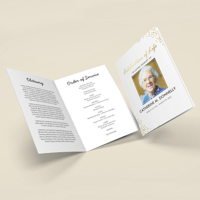 Funeral Program | White Gold Order of Service Card (Creator Uploaded)