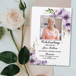 Funeral Purple Floral Order of Service Celebration Flyer