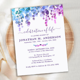 Funeral Purple Greenery Celebration Of Life  Invitation Postcard