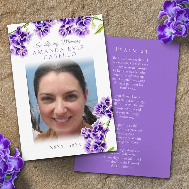 Funeral purple sky flower poem photo keepsake enclosure card (Creator Uploaded)