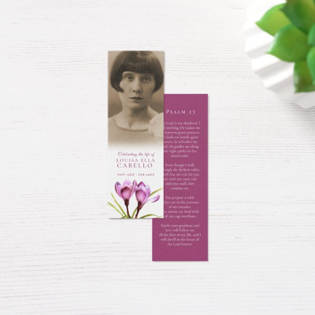 Funeral purple spring crocus poem photo bookmark (Desk)