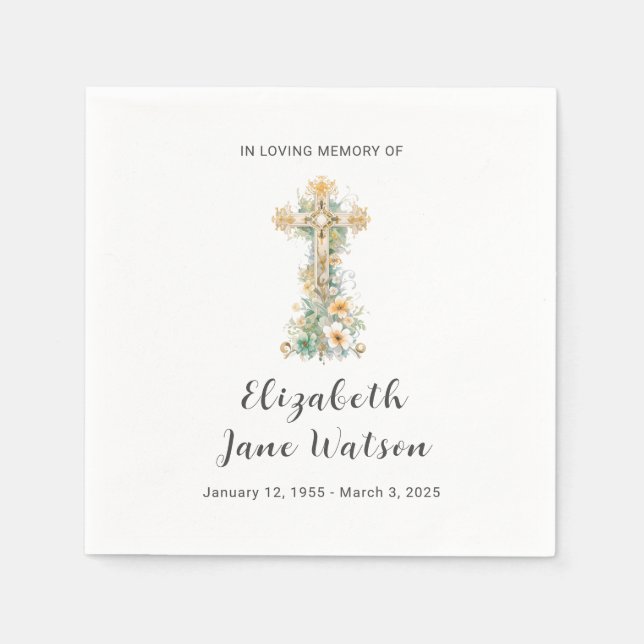  Funeral Reception In Loving Memory Floral Cross  Napkin (Front)