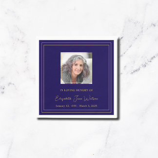 Funeral Reception In Loving Memory Navy & Gold Napkin