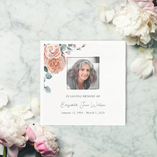 Funeral Reception In Loving Memory Peach Roses Napkin