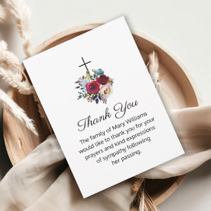 Funeral Religious Cross Floral Thank You Card