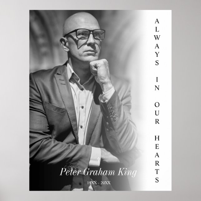 Funeral Remembrance Service Black & White Photo Poster (Front)